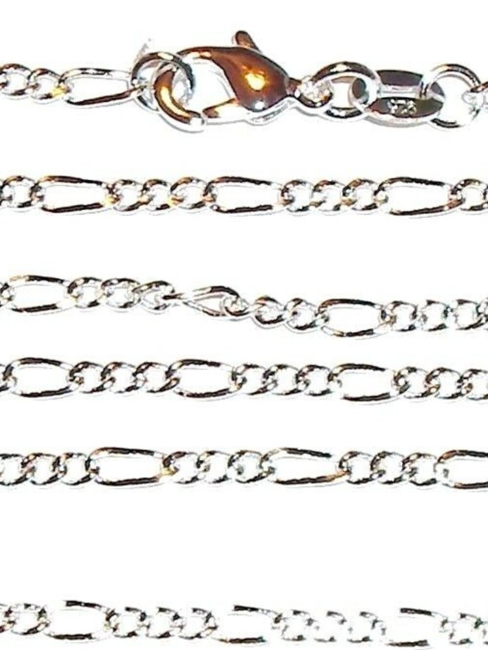 CN413 Silver Figaro Link Sterling Plate 24" Chain Necklace with Lobster Clasp